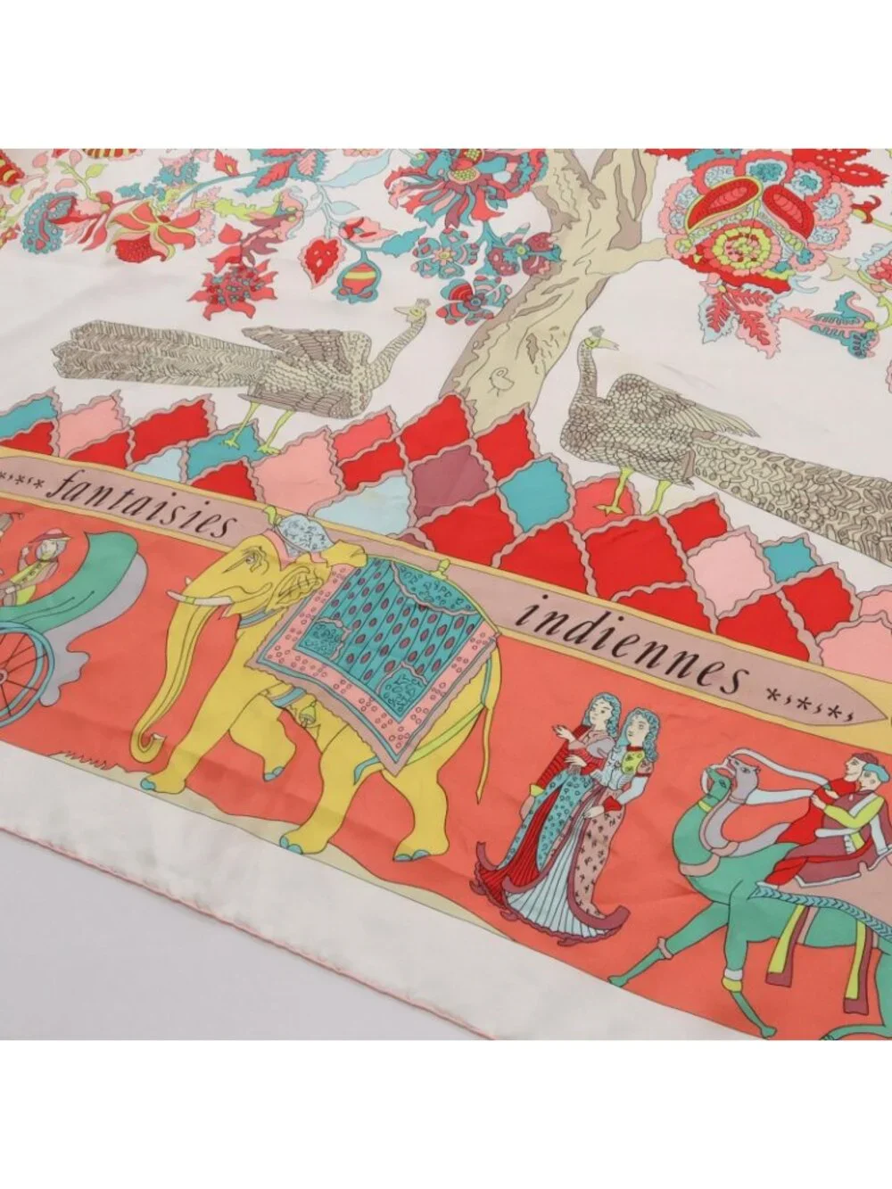 Hermes Scarf Carre Geant 140 Silk Twill Fantaisies Indiennes Orange
